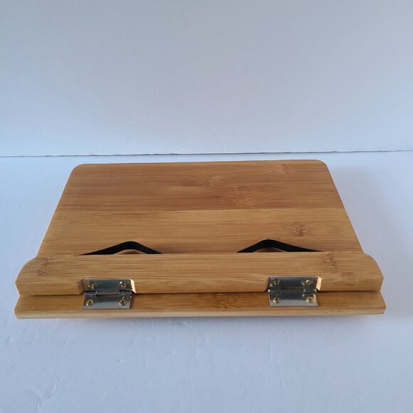 BAMBOO BOOK STAND | ADJUSTABLE HOLDER TRAY W/PAGE PAPER CLIP | PORTABLE - Picture 6 of 14